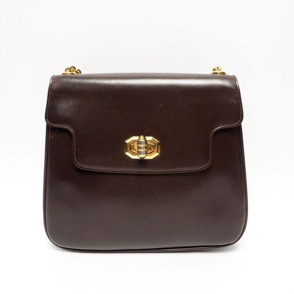 Gucci Chain Shoulder Bag Leather Gold Metal Fittings Brown - Picture 2 of 9